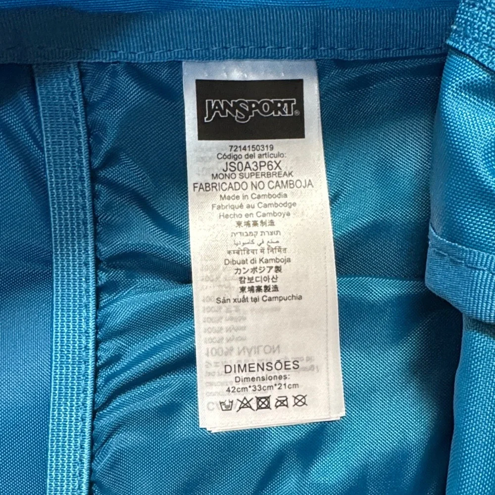 JanSport Mono SuperBreak 25L Backpack Blue Jay NWT Brand New Laptop Sleeve - Picture 6 of 7